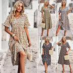 Damen Midi-Kleid mit Floralem Muster und Verspieltem V-Ausschnitt R&B