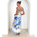 Damen Maxikleid mit floralem Muster und schmalen Spaghettiträgern R&B