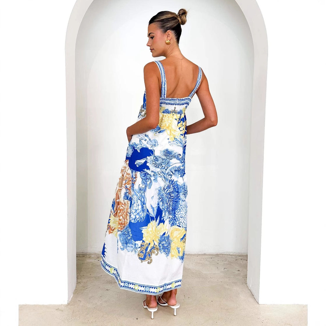Damen Maxikleid mit floralem Muster und schmalen Spaghettiträgern R&B