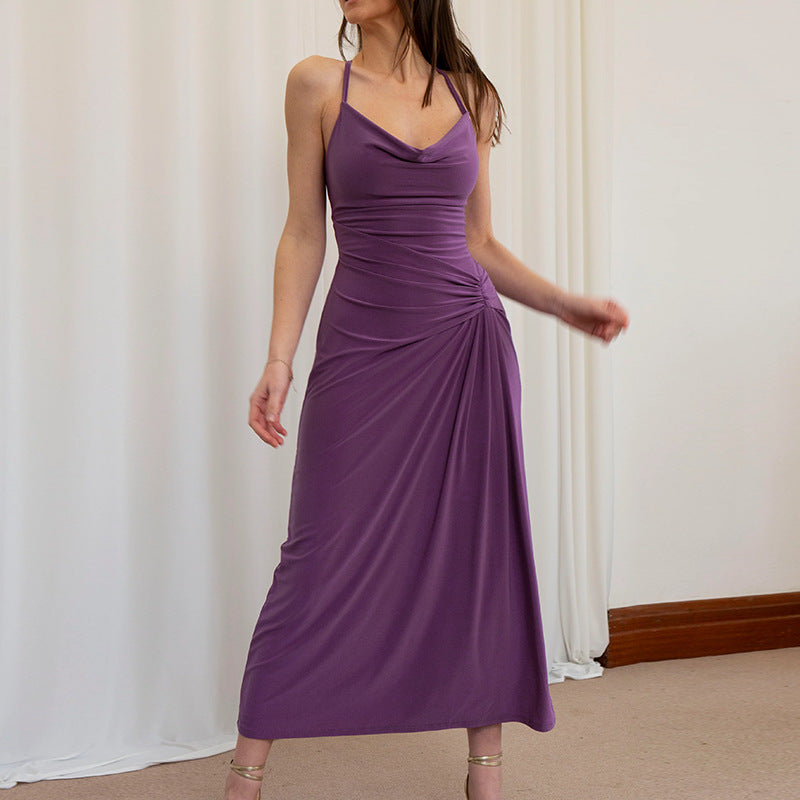 Damen Elegantes Maxikleid mit asymmetrischem Cowl-Ausschnitt und stilvoller Raffung