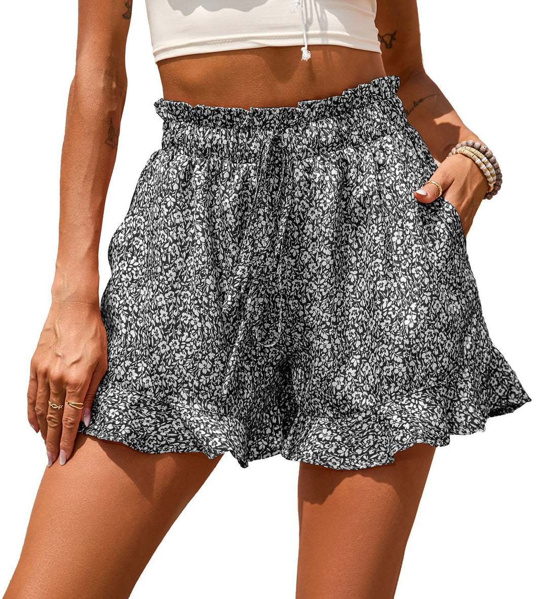 Damen florale Shorts mit elastischem Bund und lässigem Design R&B
