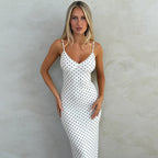 Damen Elegantes Maxikleid mit zartem Punktedesign und Spaghetti-Trägern R&B