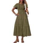 Damen Maxikleid mit elegantem V-Ausschnitt und frisch gerafftem Design R&B