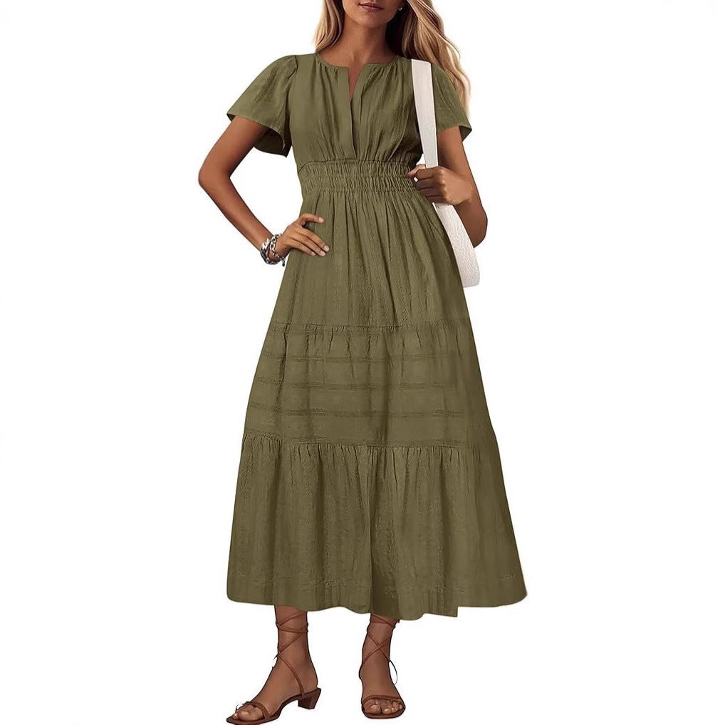 Damen Maxikleid mit elegantem V-Ausschnitt und frisch gerafftem Design R&B