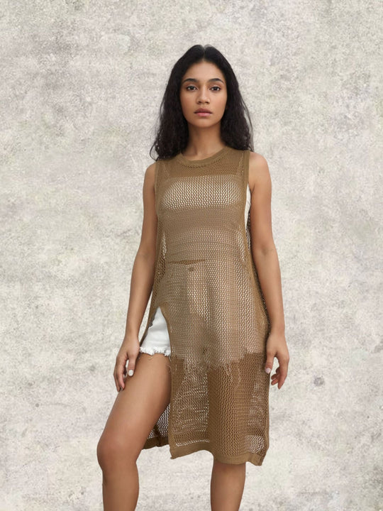 Damen Netz-Kleid mit seitlichen Schlitzen und lässigem Schnitt R&B