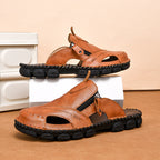 Herren Bequeme Leder-Sandalen mit praktischem Reißverschluss R&B