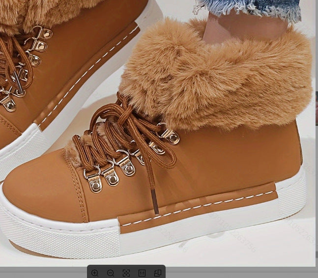 Damen Sportliche High-Top Sneaker mit flauschigem Kunstfellkragen R&B