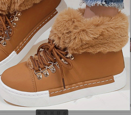 Damen Sportliche High-Top Sneaker mit flauschigem Kunstfellkragen R&B