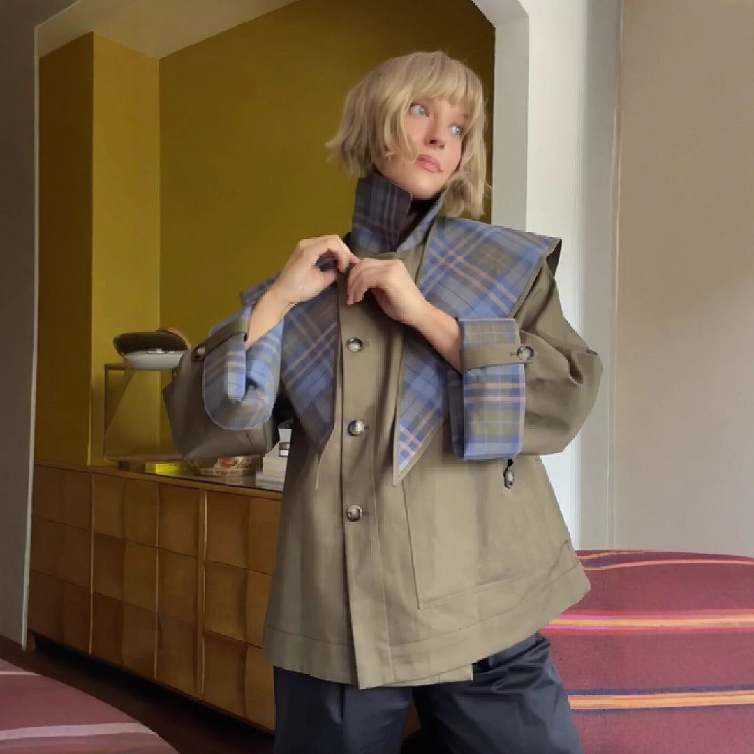 Damen Modische Jacke mit außergewöhnlichem Kragen und einzigartigem Design R&B