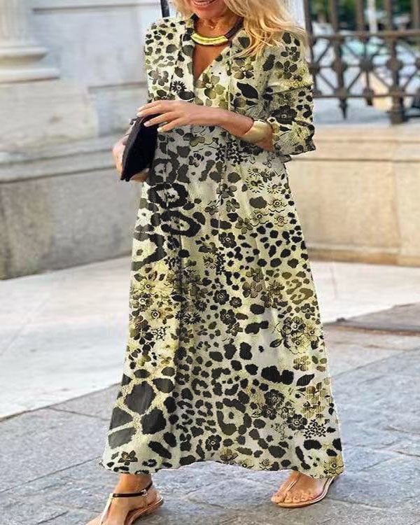 Damen Maxikleid mit trendigem Leopardenmuster und elegantem Wickeldesign R&B