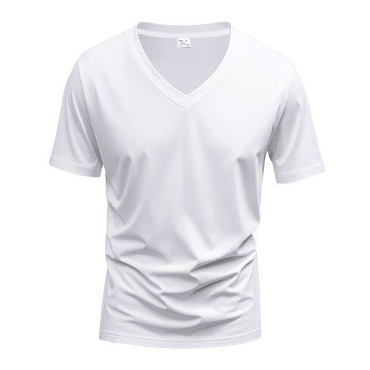 Herren nan klassisches V-Ausschnitt T-Shirt aus feinem Baumwolljersey mit verstärktem Nackenband und Doppelnaht R&B