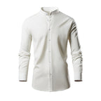 Herren elegantes Langarmhemd mit stehendem Kragen und modernen Knopfdetails R&B