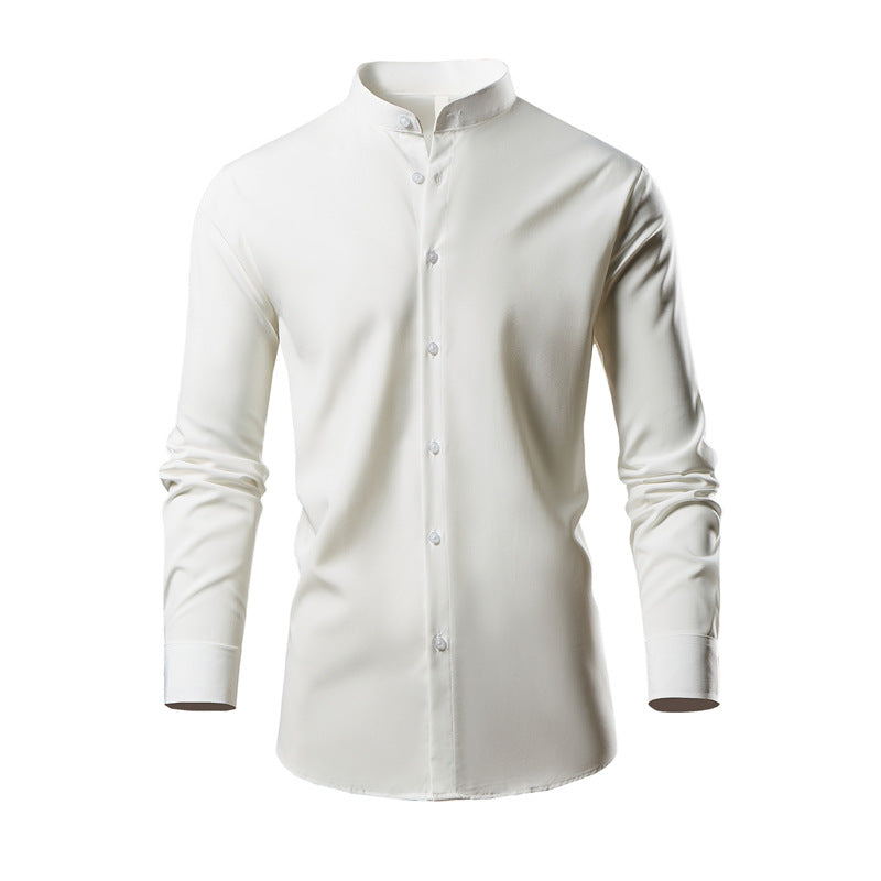 Herren elegantes Langarmhemd mit stehendem Kragen und modernen Knopfdetails R&B