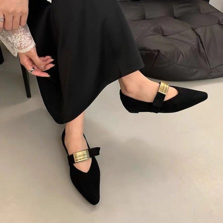 Damen elegante Ballerinas mit modischen Schnallen und hochwertigem Samt R&B