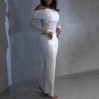Damen Maxi-Kleid mit schulterfreiem Design und eleganter Drapierung R&B