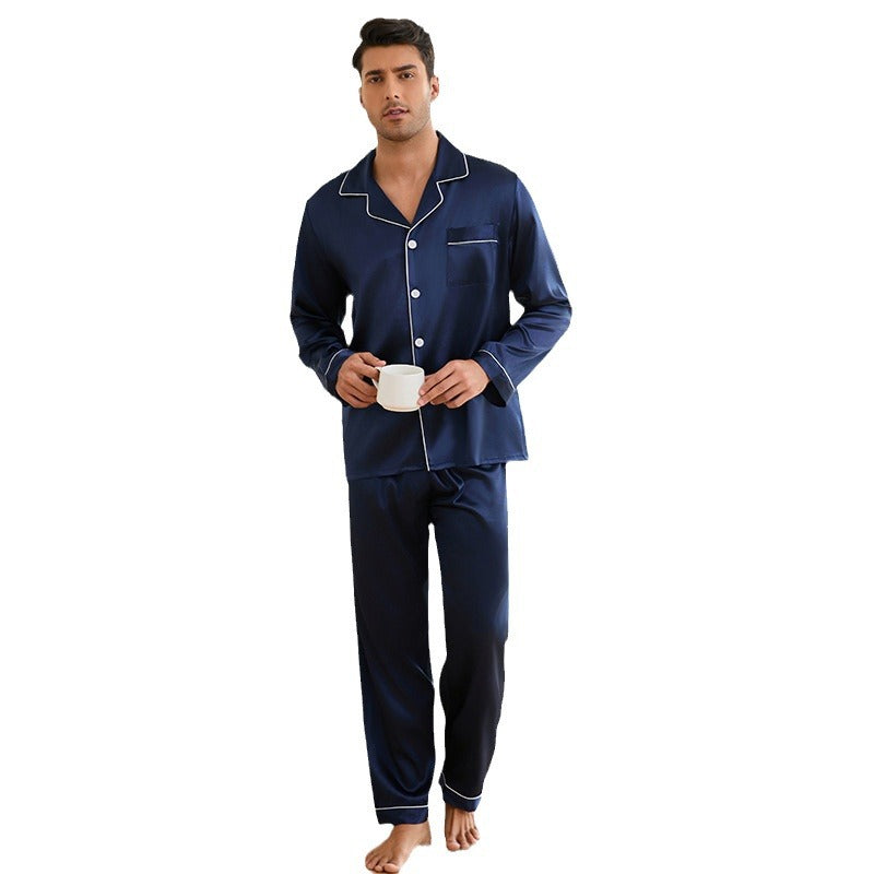Herren Satin Schlafanzug-Set mit klassischem Kragen und eleganten Kontrastnähten R&B