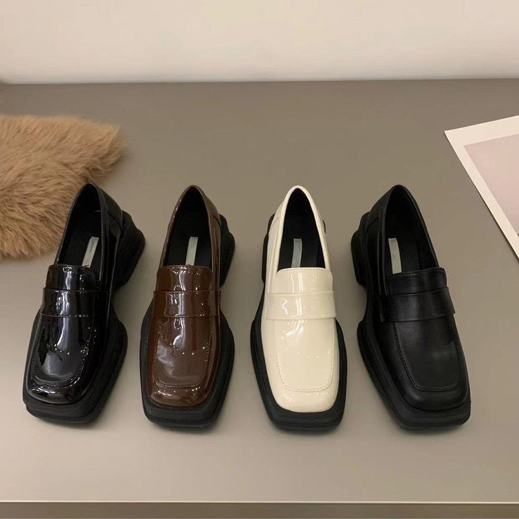 Damen Edle Lackleder-Ballerinas mit breitem Blockabsatz R&B