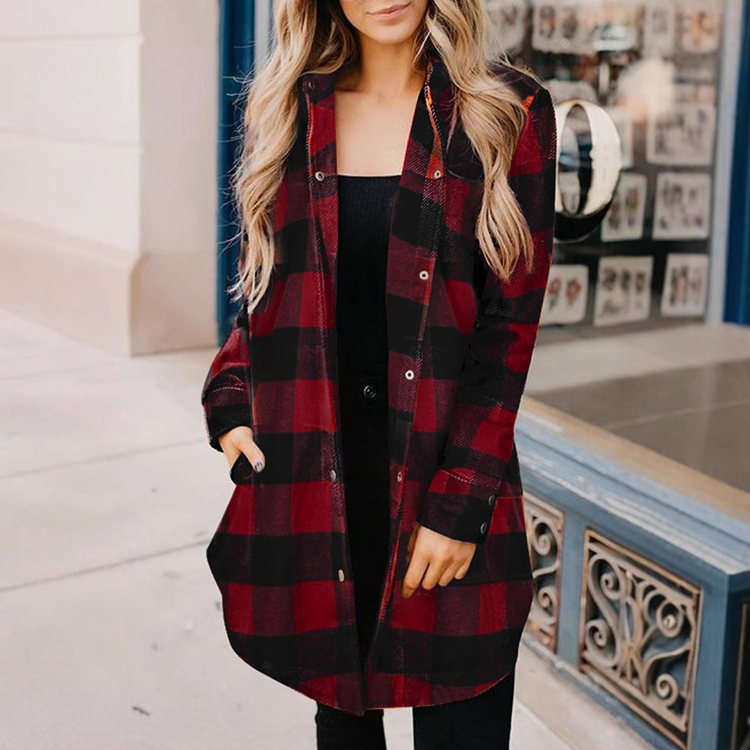 Damen Karierte Overshirtjacke aus weichem Stoff R&B