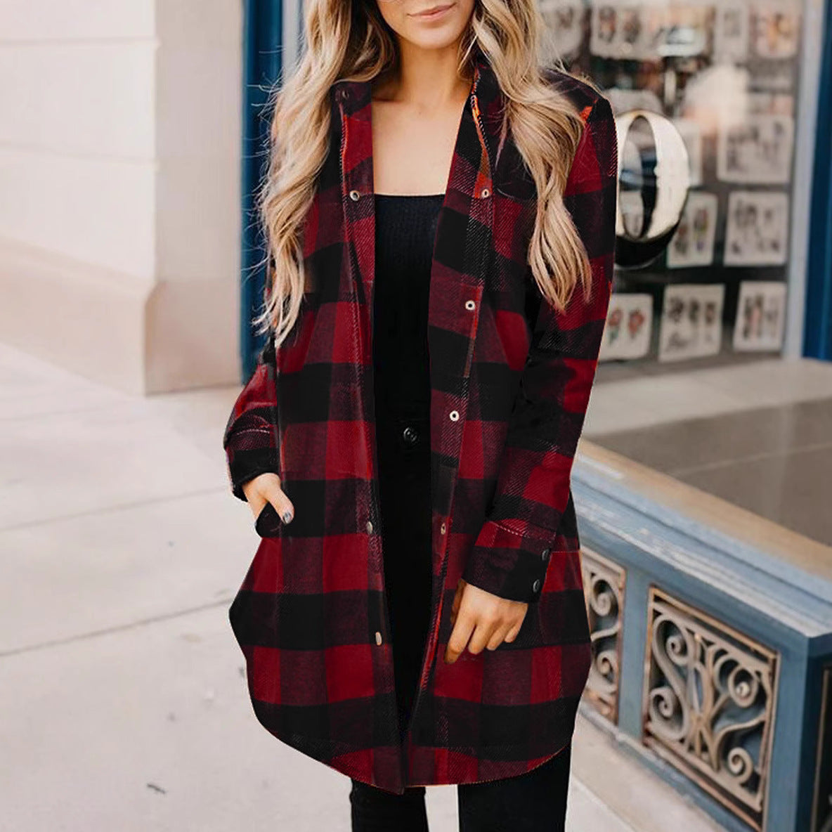 Damen Karierte Overshirtjacke aus weichem Stoff R&B