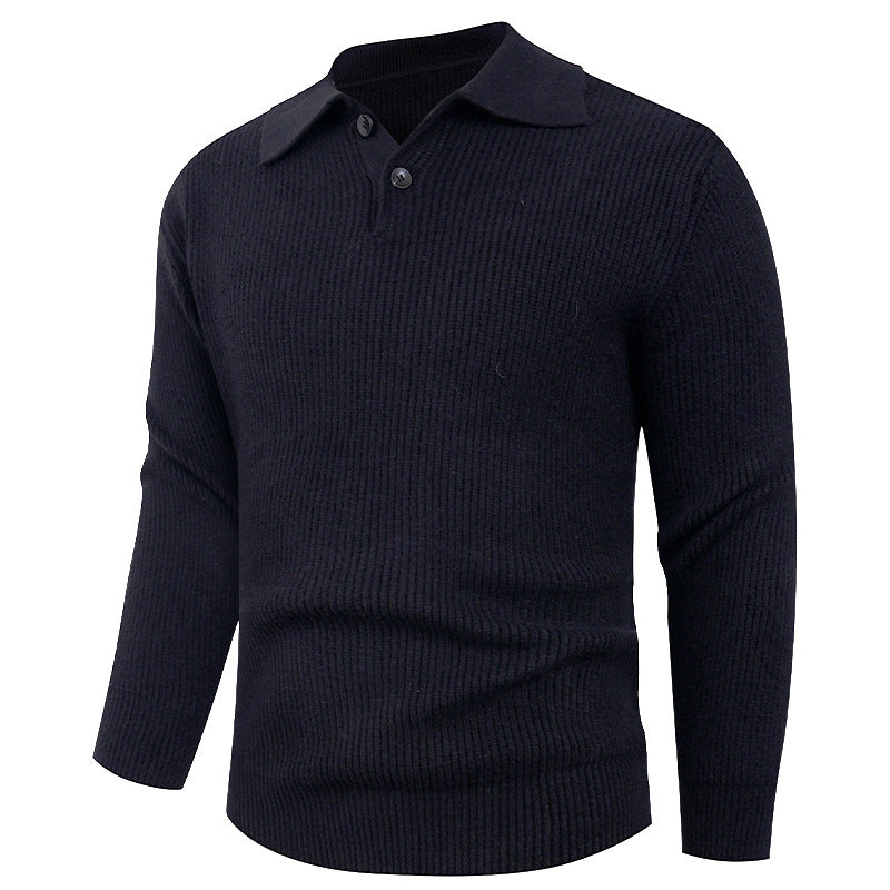 Herren Strickpullover mit modernem Polokragen und funktionalem Knopfverschluss R&B