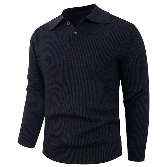 Herren Strickpullover mit modernem Polokragen und funktionalem Knopfverschluss R&B