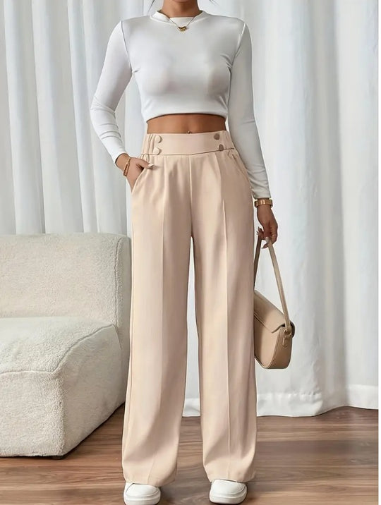 Damen Klassische weite Hose mit Knopfleiste und Taschen R&B