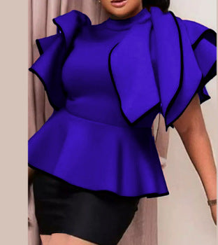 Damen Peplum-Top mit ausgefallenen Rüschen und asymmetrischem Schnitt R&B