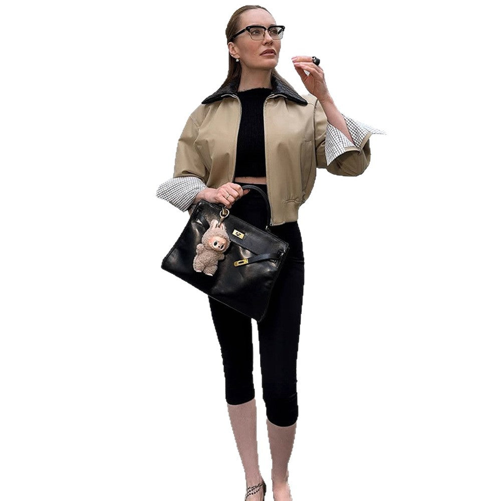 Damen legerer Übergangsjacke mit weichem Innenfutter und Karodetails R&B
