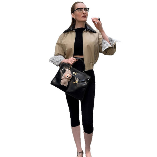 Damen legerer Übergangsjacke mit weichem Innenfutter und Karodetails R&B