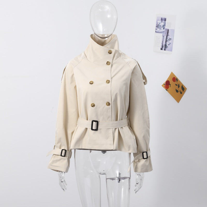 Damen Modischer Trenchcoat mit hohem Kragen und praktischen Seitentaschen R&B