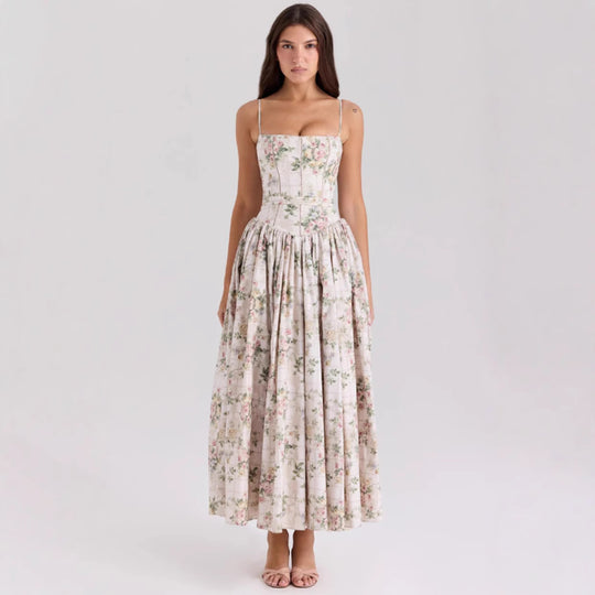 Damen nan tailliertes Korsagenkleid mit Spaghettiträgern und voluminösem Tellerrock R&B