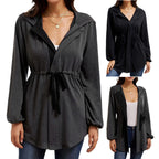 Damen lässige Oversized-Hemdjacke mit Kapuze und Taillenzug R&B