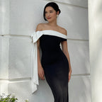 Damen Elegantes schulterfreies Maxikleid mit Schleifendetail R&B