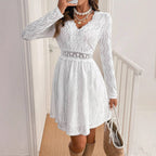 Damen Kleid mit romantischem Häkelmuster und eleganter Passform R&B