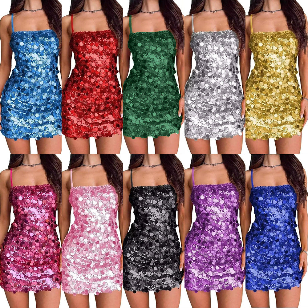 Damen Glitzerndes Minikleid mit Spiralmuster und Spaghettiträgern R&B