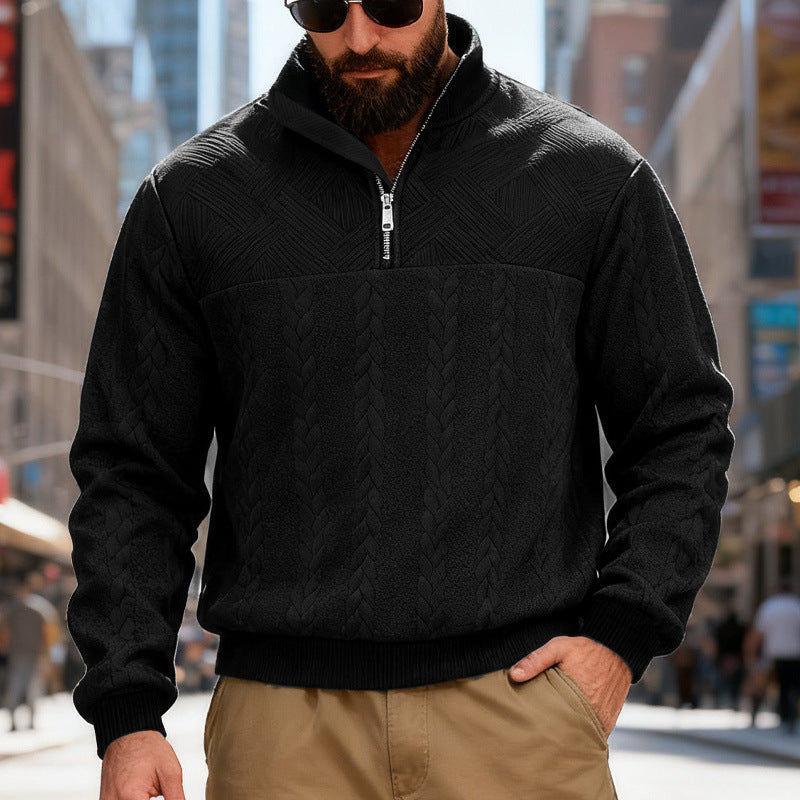 Herren Fleece-Pullover mit hohem Kragen und Reißverschluss R&B