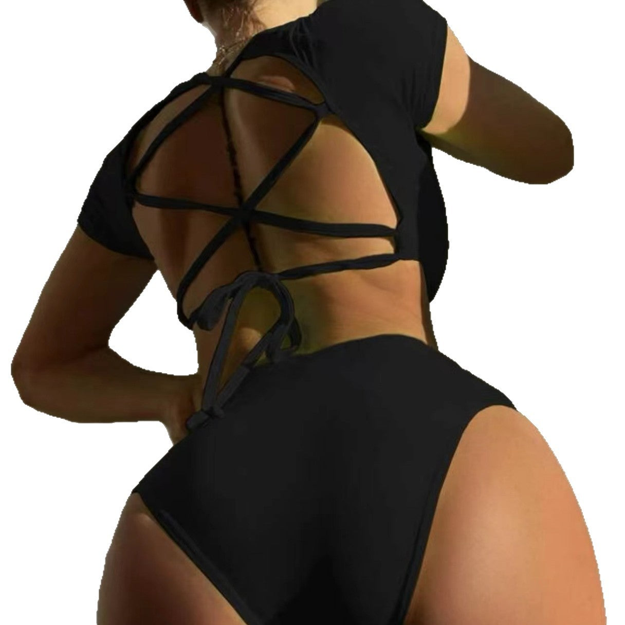 Damen Sportliches Bikini-Set mit hohem Bund und dekorativen BindR&Bändern R&B