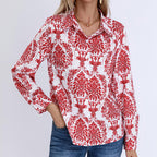 Damen Bluse mit floralen Muster und klassischem Kragen R&B