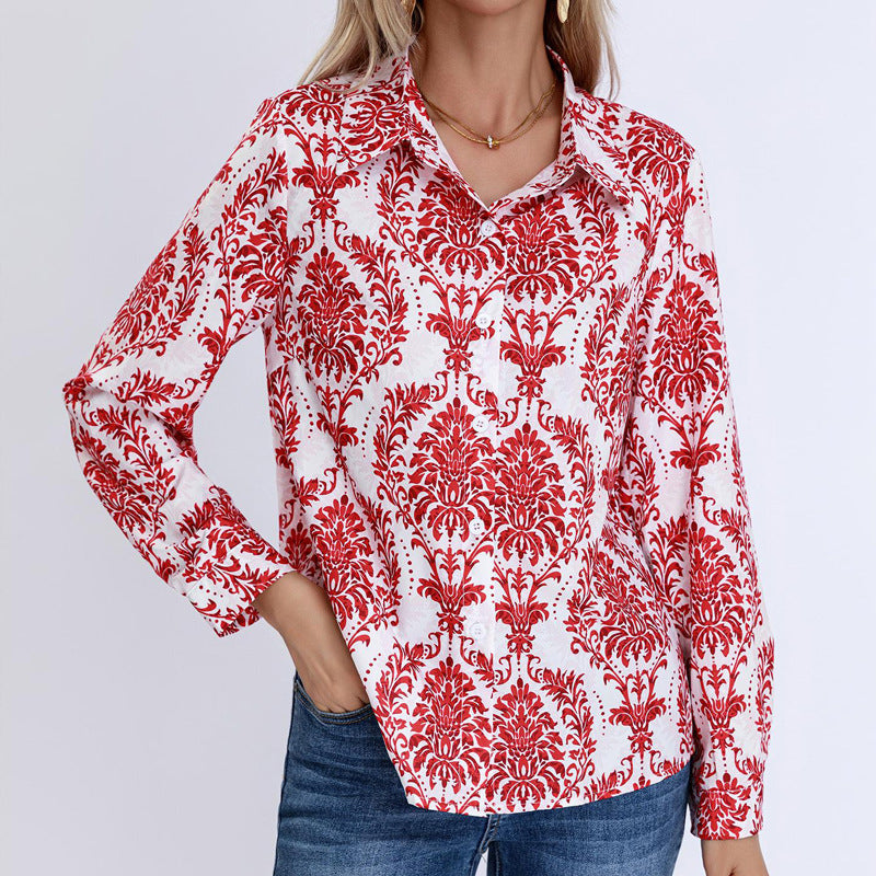 Damen Bluse mit floralen Muster und klassischem Kragen R&B