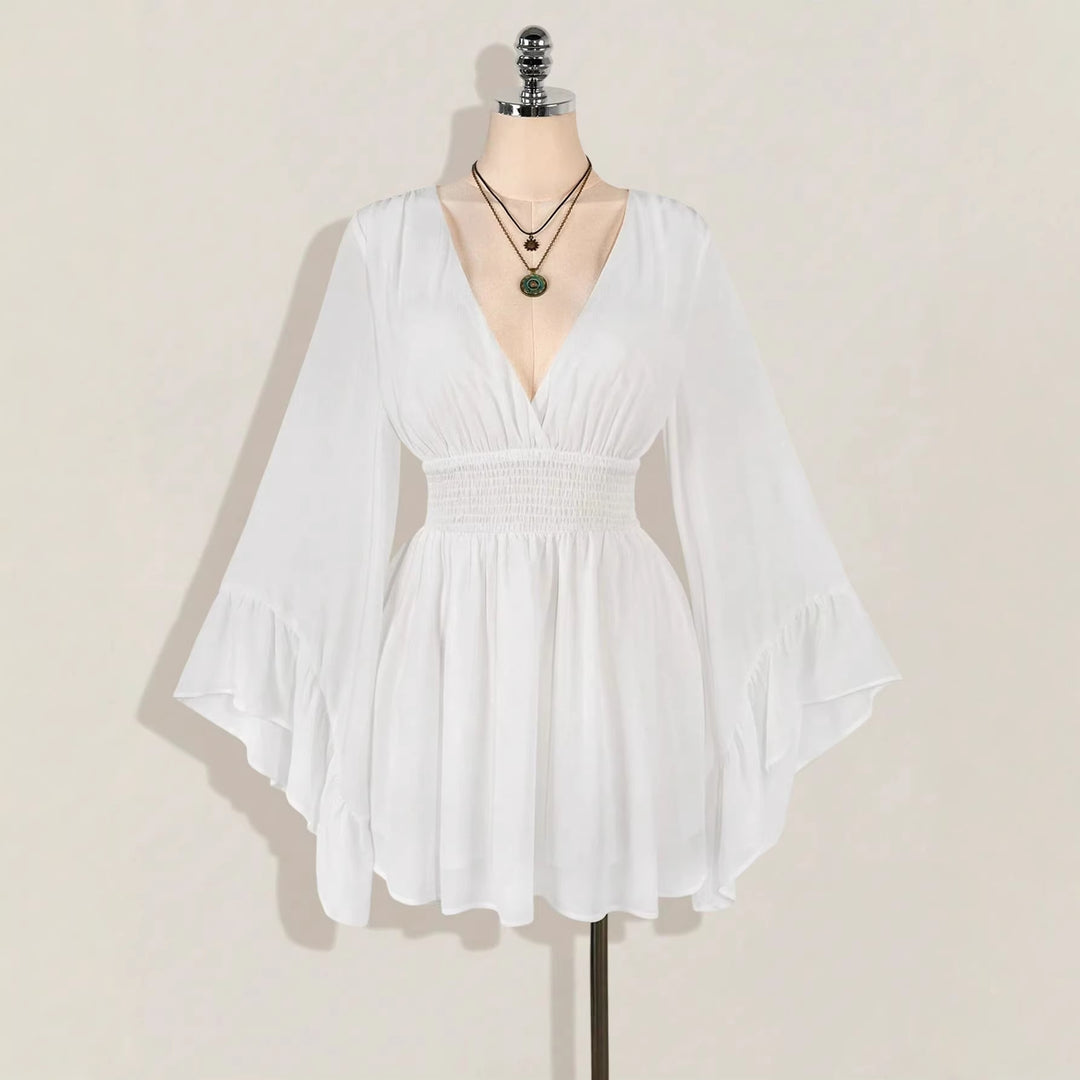 Damen elegantes Strandkleid mit voluminösen Ärmeln R&B