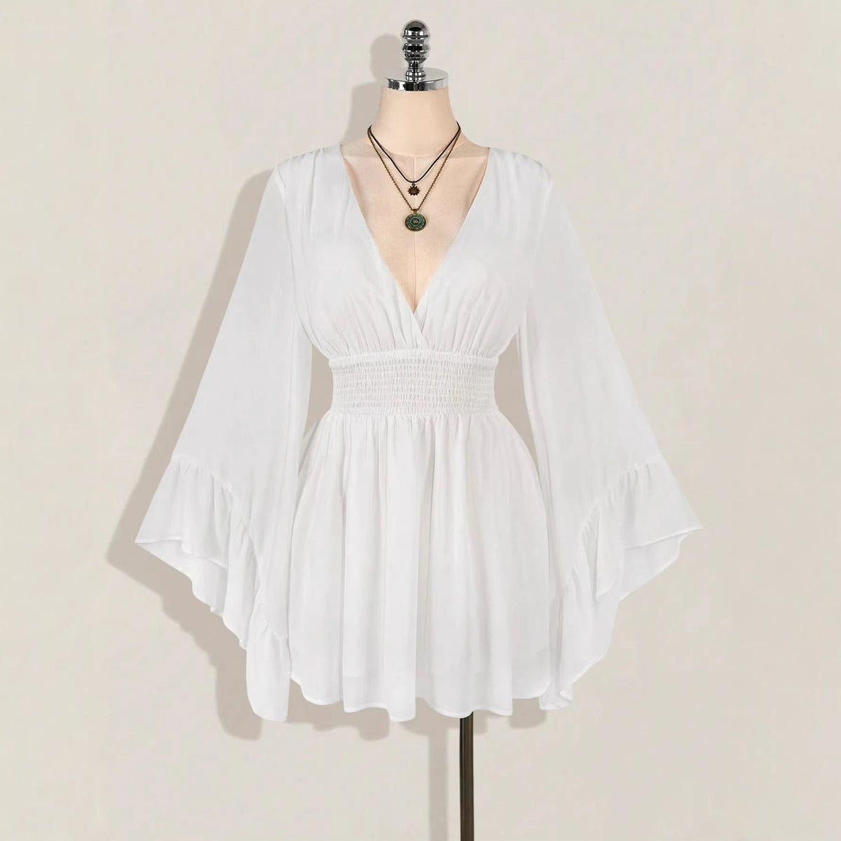 Damen elegantes Strandkleid mit voluminösen Ärmeln R&B