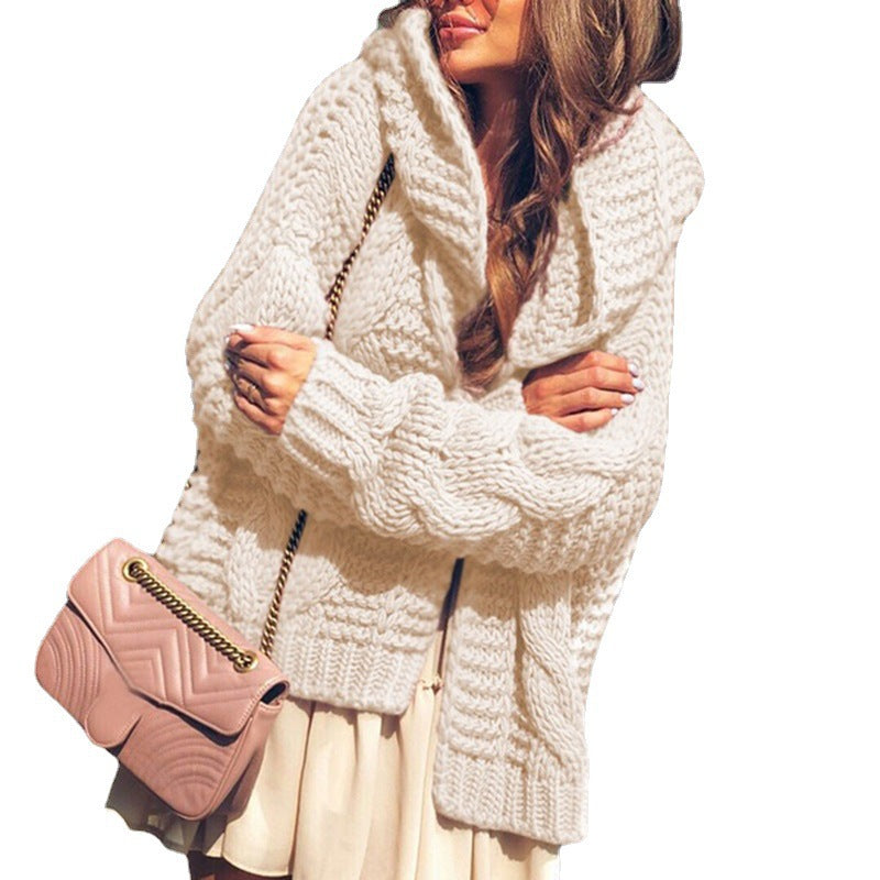 Damen Grobstrickjacke im lässigen Oversized-Stil mit Schalkragen und großen Taschen R&B