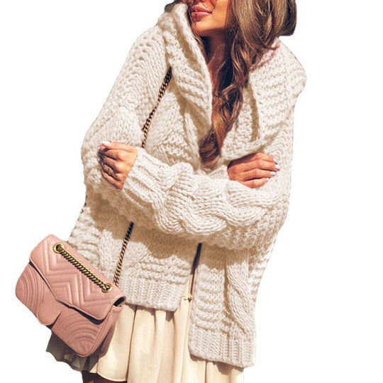 Damen Grobstrickjacke im lässigen Oversized-Stil mit Schalkragen und großen Taschen R&B
