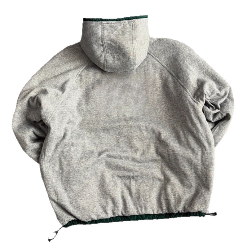 Unisex nan weit geschnittene Windjacke mit Kapuze wattiertem Fleeceinnenfutter Tunnelzugsaum und Zierstreifen an Ärmeln R&B