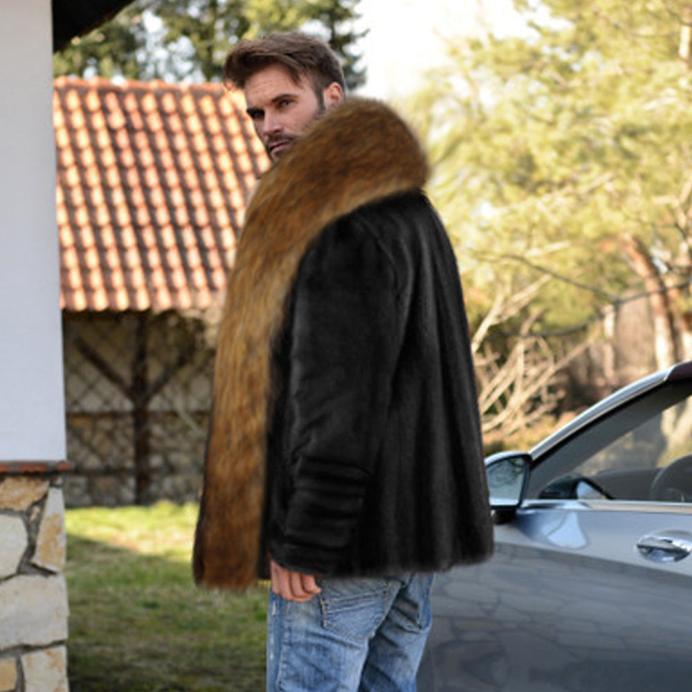 Herren Elegante und warme Fleecejacke mit Kunstpelzkragen R&B