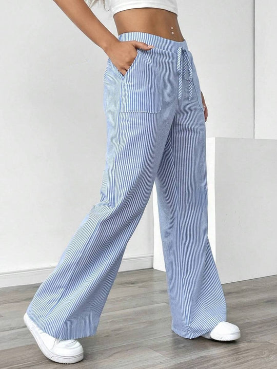 Damen weite Freizeithose mit Gürtel und praktischen Taschen R&B