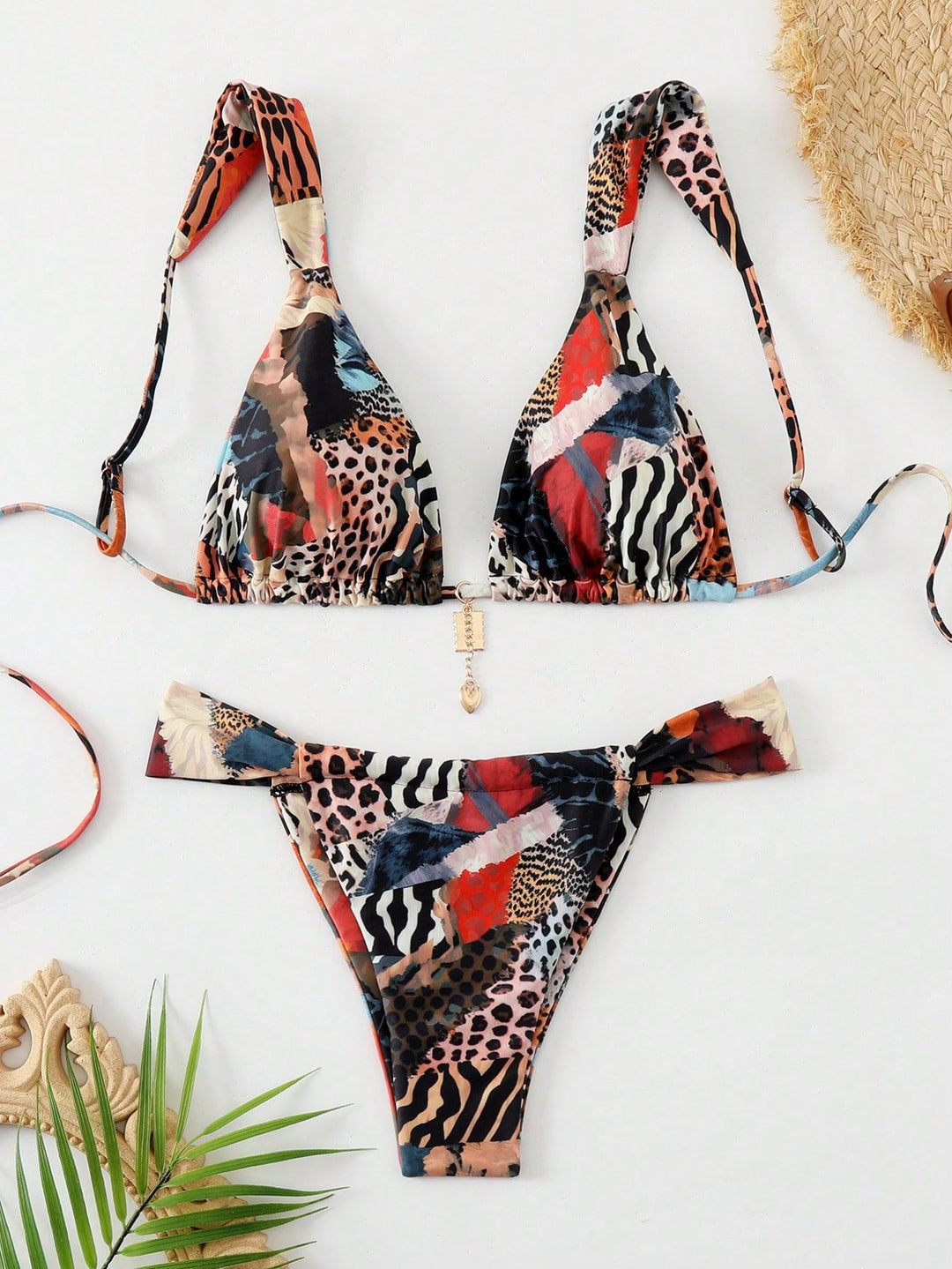 Damen Triangel-Bikini mit verspieltem Mustermix R&B