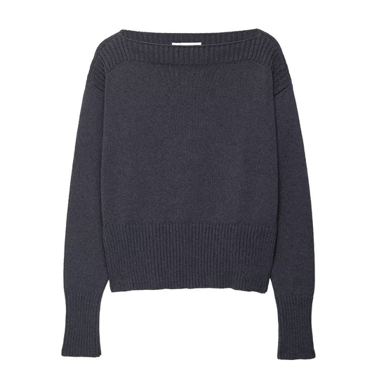 Damen eleganter Oversized-Strickpullover mit weitem Rundhalsausschnitt R&B