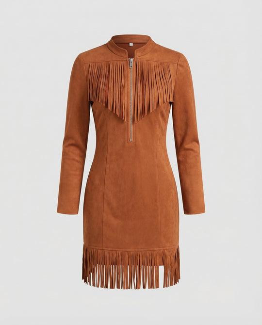 Damen Freizeitkleid figurbetont Wildlederoptik