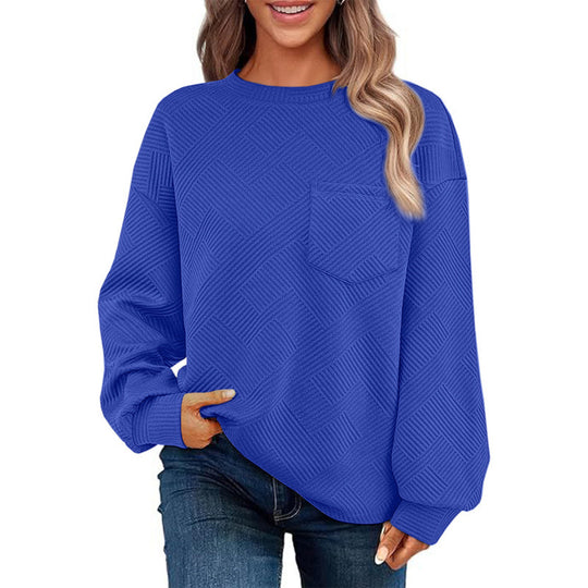 Damen lässiger Pullover mit strukturiertem Muster und praktischer Brusttasche R&B